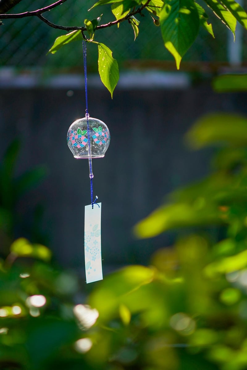 Wind chimes in a garden